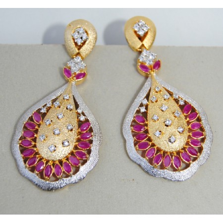 Gold Ruby Dangler Earrings